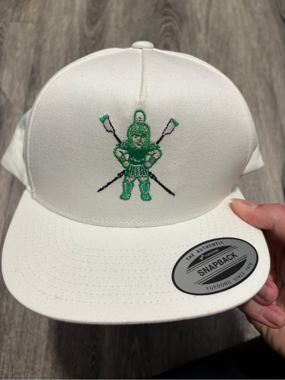 White Snapback Hat with MSU Rowing Embroidery